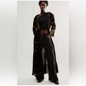 Free People NFC La Cienega Embroidered Kimono Long Sleeve Duster OS